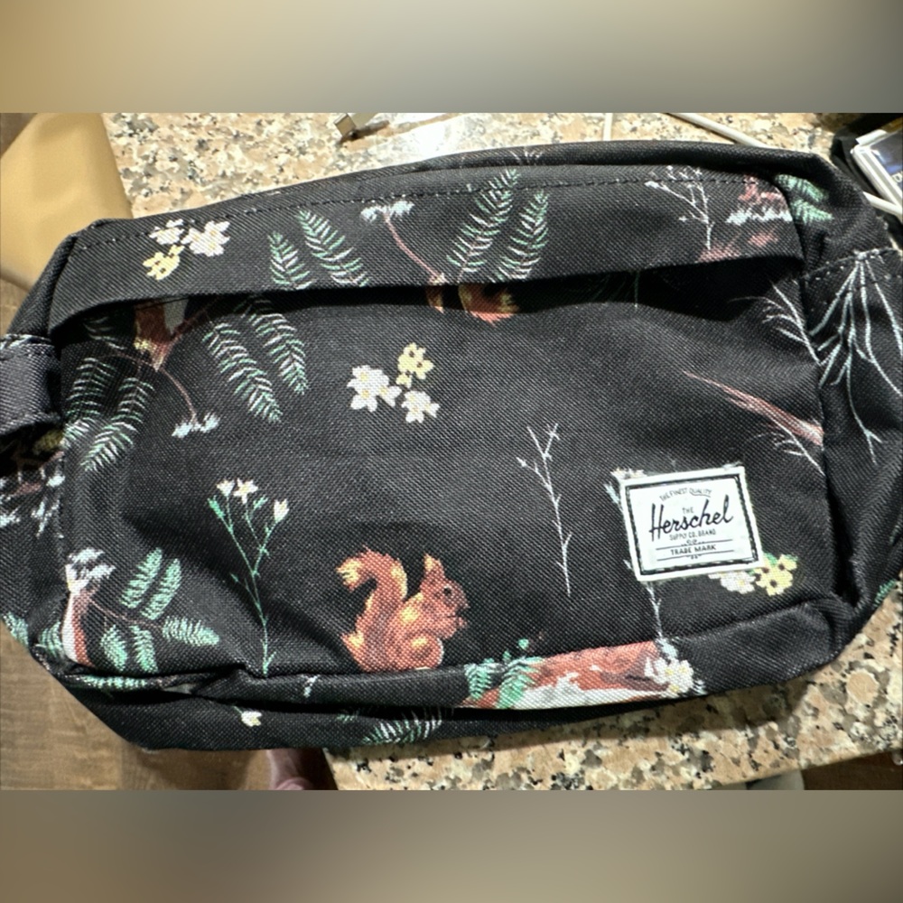 Herschel Supply Company Black Floral Squirrel Print Travel Pouch